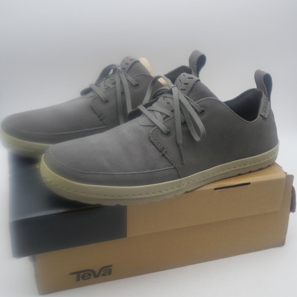 NEW Teva Canyon Life Men's 12 Leather Loafer Tie Up Shoes Dark Gull Grey - Picture 2 of 12